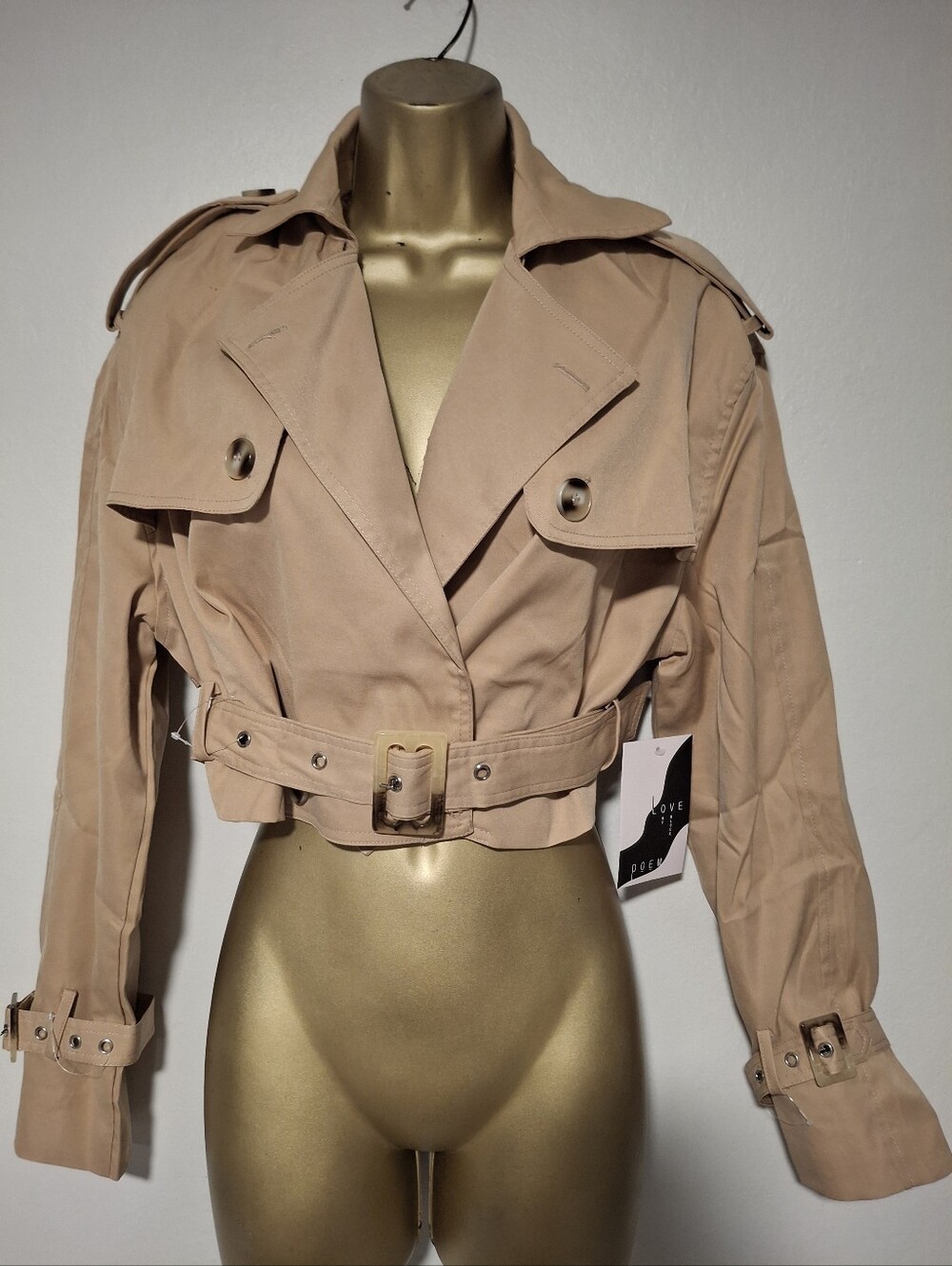 Cropped Beige Trench Coat Jacket - Womens